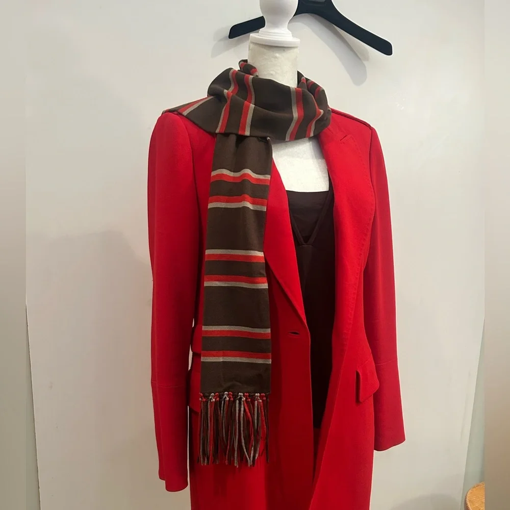 Carlisle Scarf, Brown, Red, Silver Stripes NWOT - Picture 1 of 6